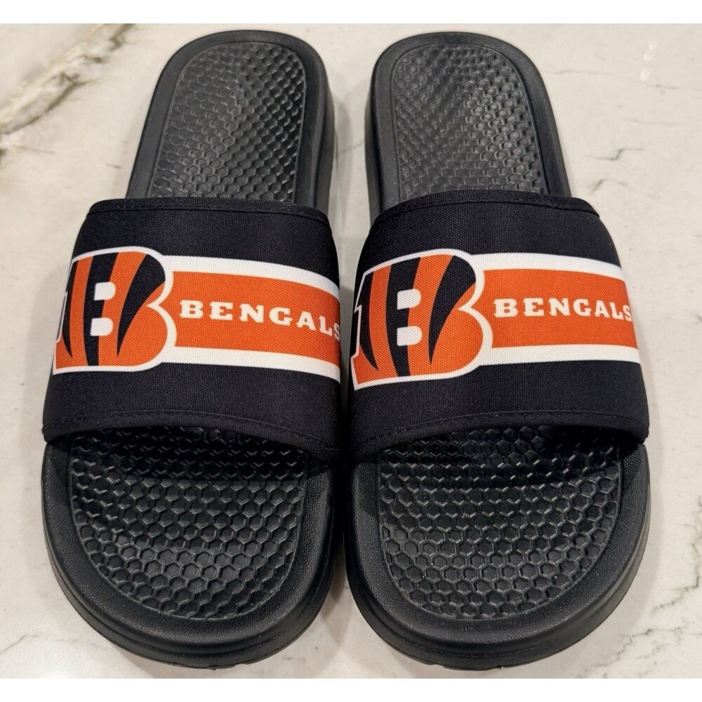 FOCO Cincinnati Bengals NFL Mens Slide Sandals Black Orange White Size 11-12 NEW